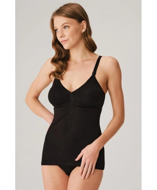 Modal Pamuklu Lohusa Önden Açılan Siyah Emzirme Atleti