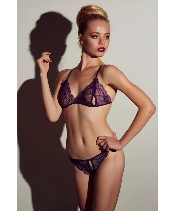 Mor Dantelli Sütyen Ve Gstring Takımı TM2087
