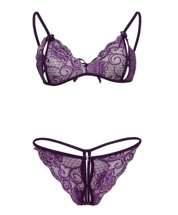 Mor Dantelli Sütyen Ve Gstring Takımı TM2087