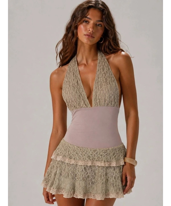 Morliva Anouk Ruffle Mini Elbise Bej