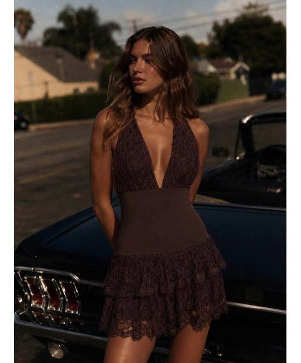 Morliva Anouk Ruffle Mini Elbise Kahve