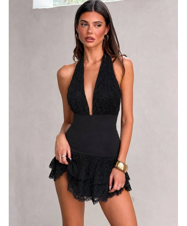 Morliva Anouk Ruffle Mini Elbise Siyah