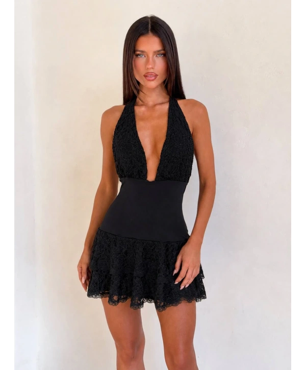 Morliva Anouk Ruffle Mini Elbise Siyah