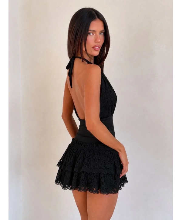 Morliva Anouk Ruffle Mini Elbise Siyah