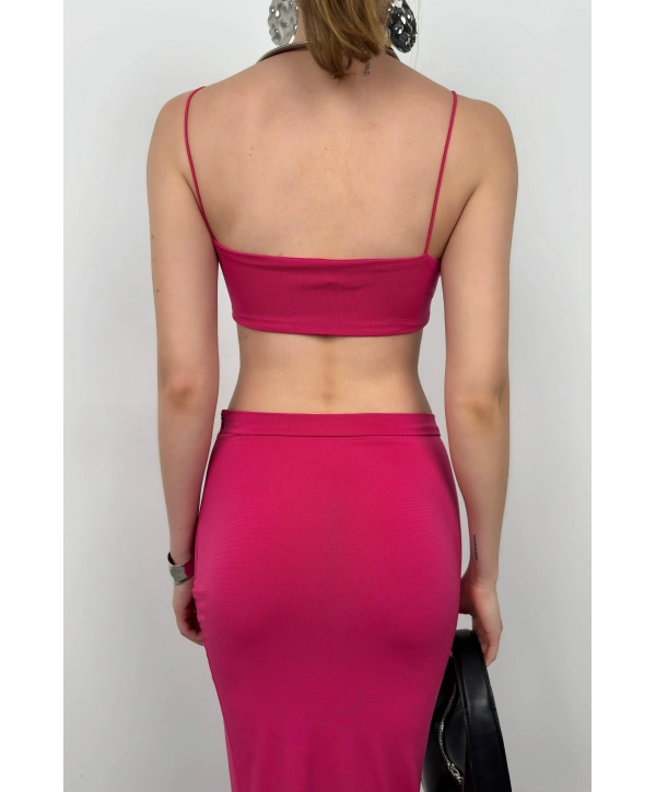 Morliva Askılı Crop Yırtmaçlı Etek Takım