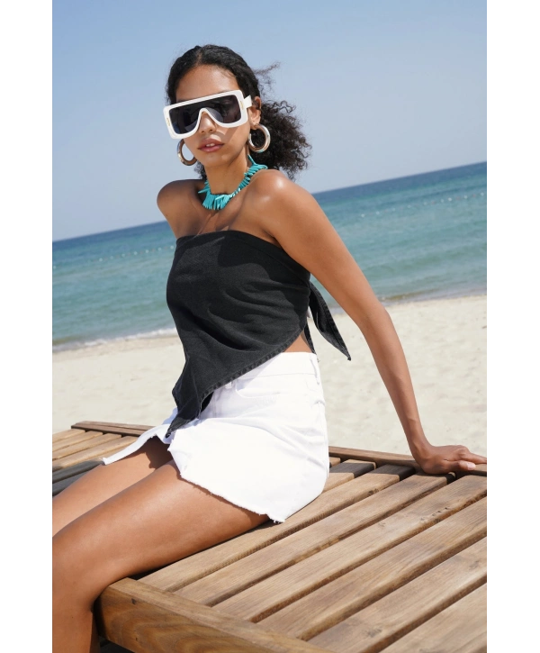Morliva Bağlamalı Denim Crop