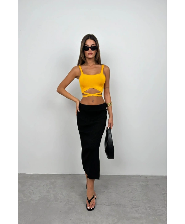 Morliva Bel Bağcıklı Crop Bluz
