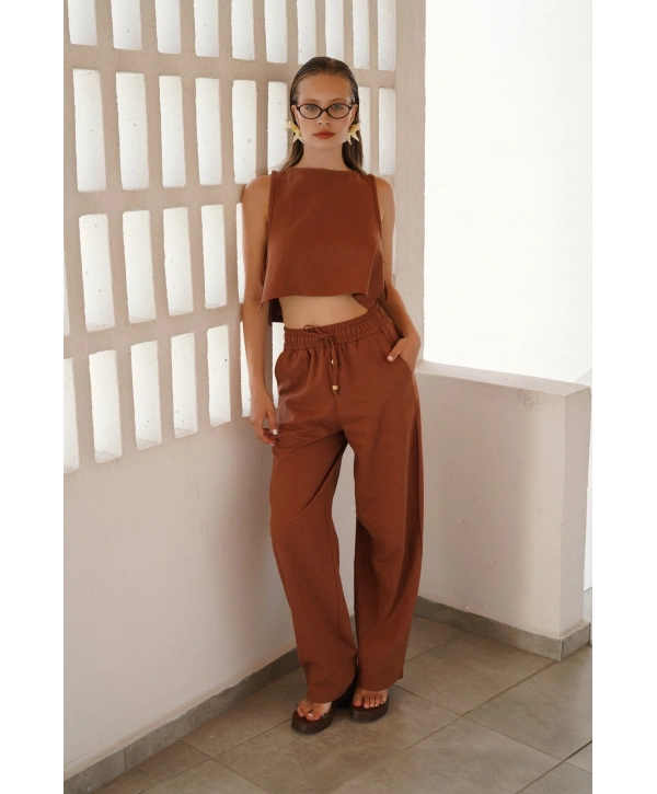 Morliva Beli Bağcıklı Düz Kesim Pantolon