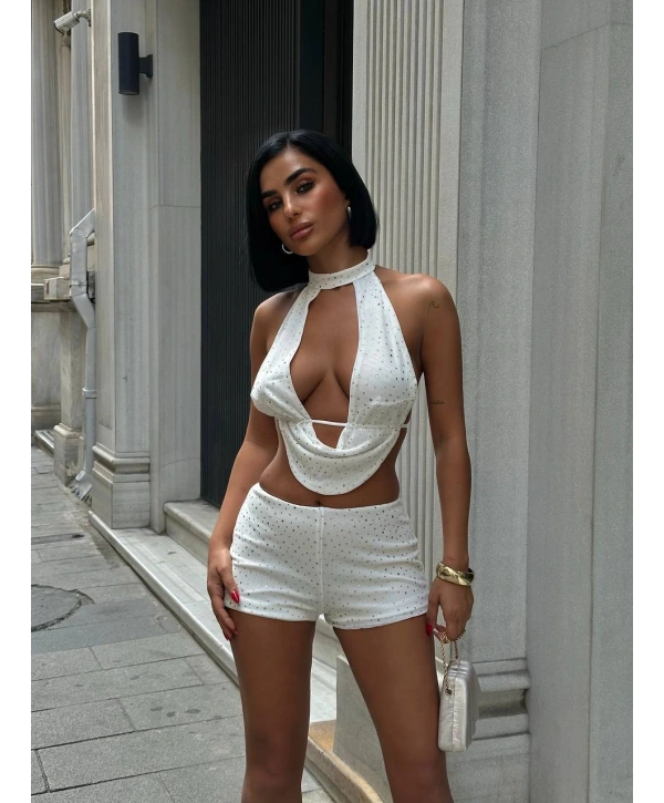 Morliva Boyundan bağlamalı Astarlı Şortlu takım
