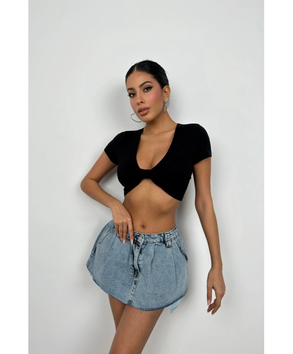 Morliva Büzgü Detay Crop Bluz