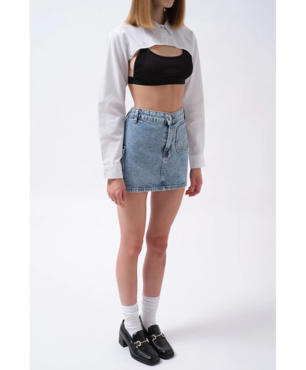 Morliva Cep Detay Denim Mini Etek
