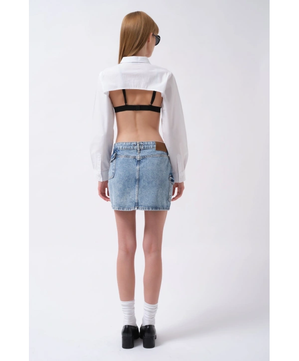 Morliva Cep Detay Denim Mini Etek