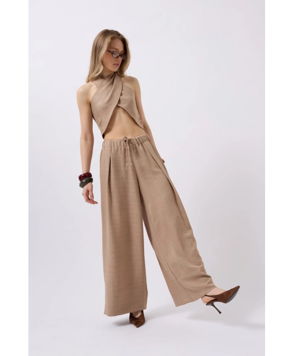 Morliva Düşük Bel Oversize Keten Pantolon