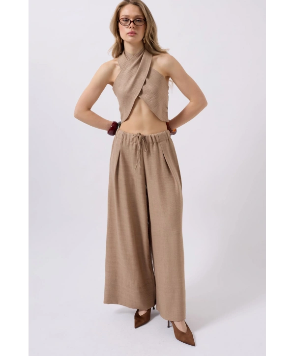 Morliva Düşük Bel Oversize Keten Pantolon