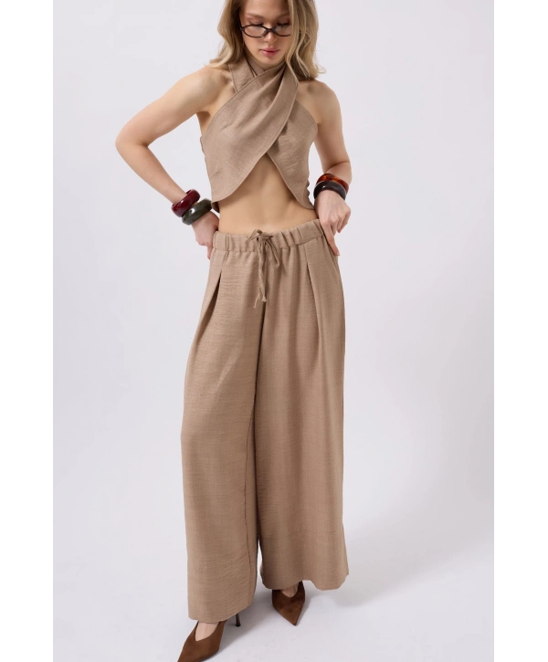 Morliva Düşük Bel Oversize Keten Pantolon