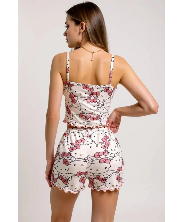 Morliva Hello Kitty Baskılı Askılı Şortlu Pijama Takımı
