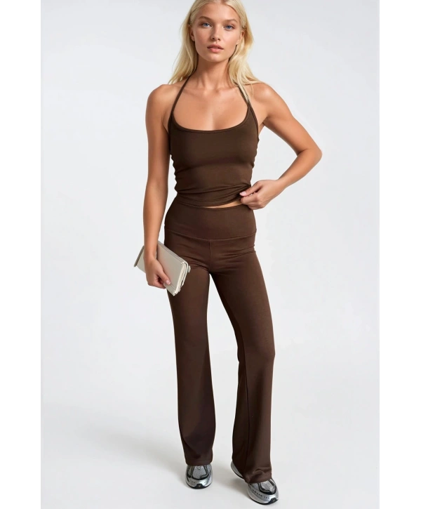 Morliva İp Askılı Bluz Wide Leg Pantolon İkili Takım