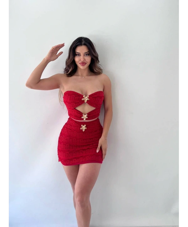 Morliva İthal dantel kumaş astarlı aksesuarlı ikili takım