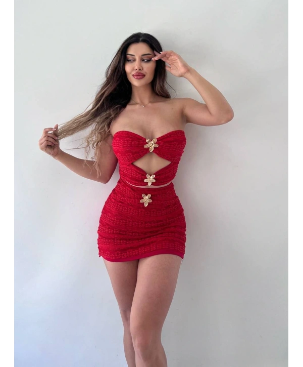 Morliva İthal dantel kumaş astarlı aksesuarlı ikili takım