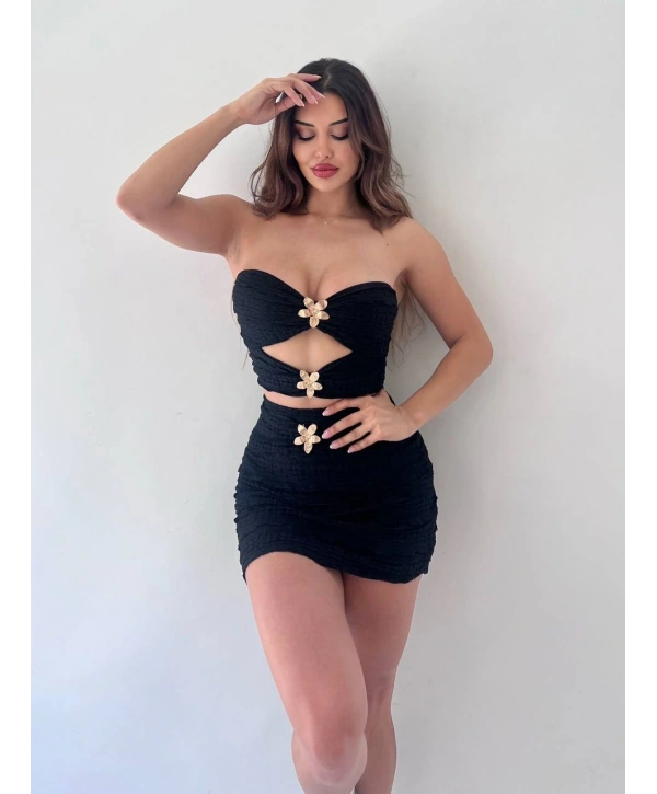 Morliva İthal dantel kumaş astarlı aksesuarlı ikili takım