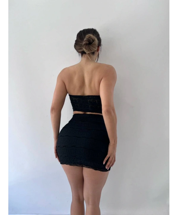 Morliva İthal dantel kumaş astarlı aksesuarlı ikili takım