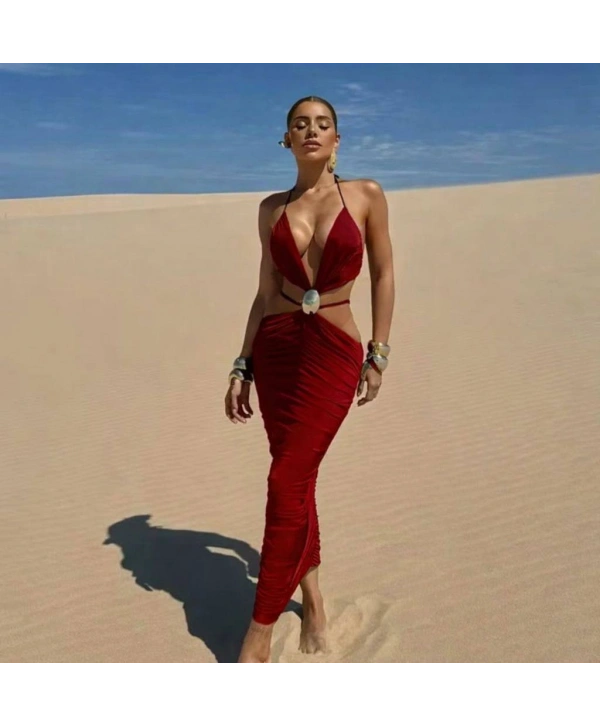 Morliva ithal toka sandy kumaş uzun elbise 2192
