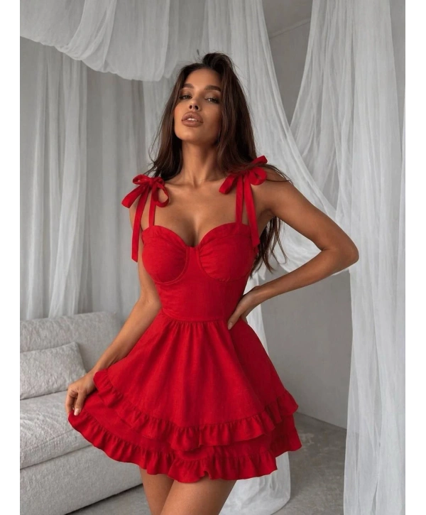 Morliva Jasmin Poplin Elbise Kırmızı
