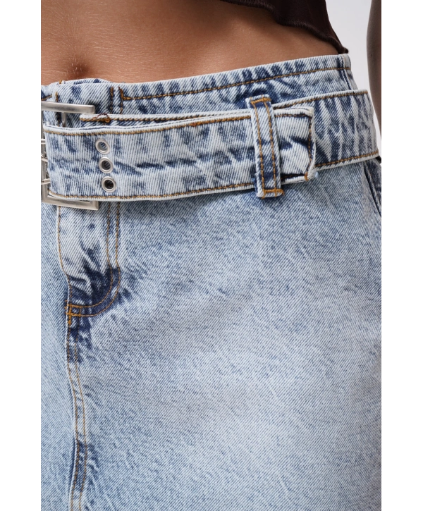 Morliva Kemer Detay Denim Mini Etek