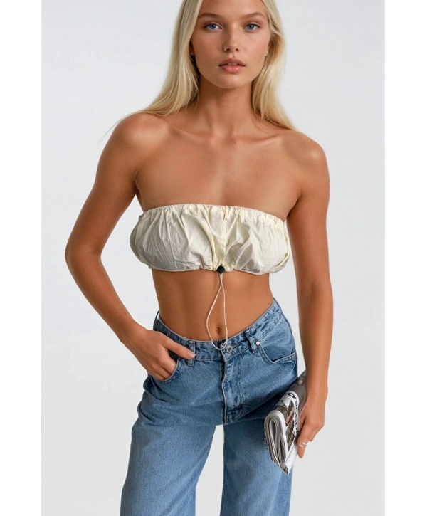 Morliva Lastik Detay Straplez Crop
