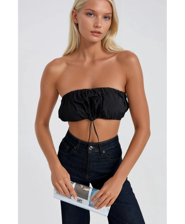 Morliva Lastik Detay Straplez Crop