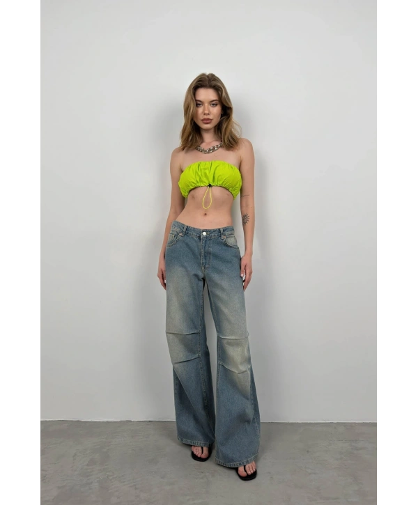 Morliva Lastik Detay Straplez Crop