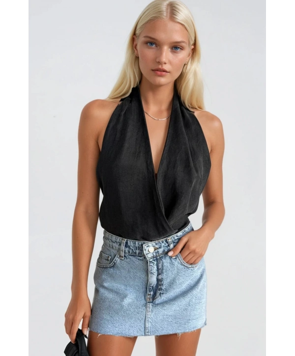 Morliva Lazer Kesim Denim Mini Etek
