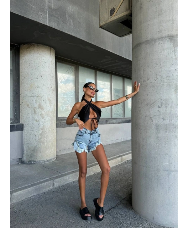 Morliva lazer kesim denim şort 2931