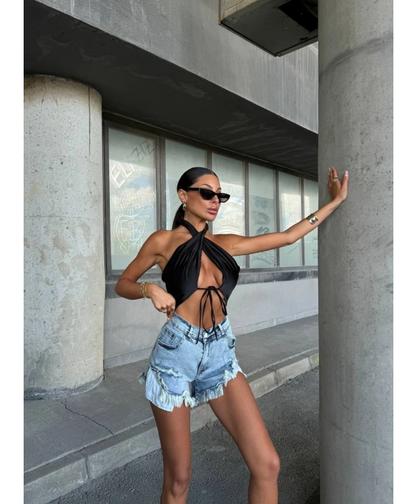 Morliva lazer kesim denim şort 2931