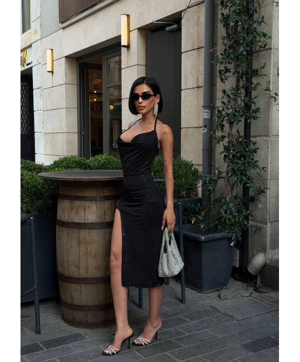 Morliva Midi Boy Gloplu Omuz Fırfır Dress 1067