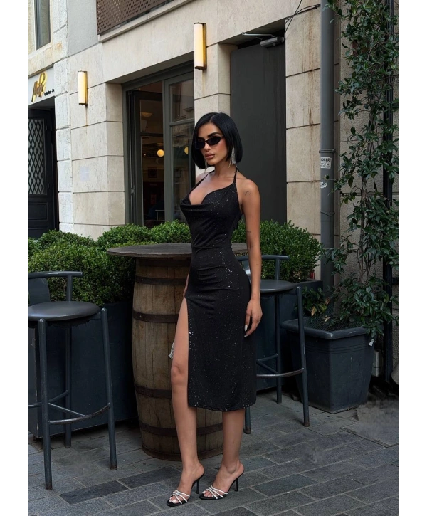 Morliva Midi Boy Gloplu Omuz Fırfır Dress 1067