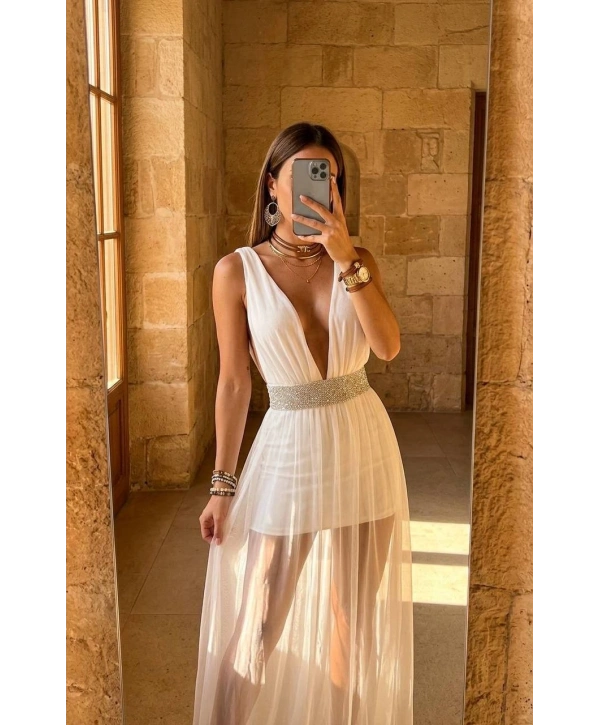 Morliva Parıltılı Kemer Detay Tulum Elbise 3176