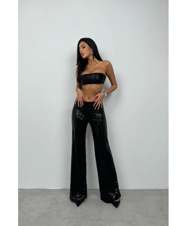 Morliva Payetli Wide Leg Pantolon