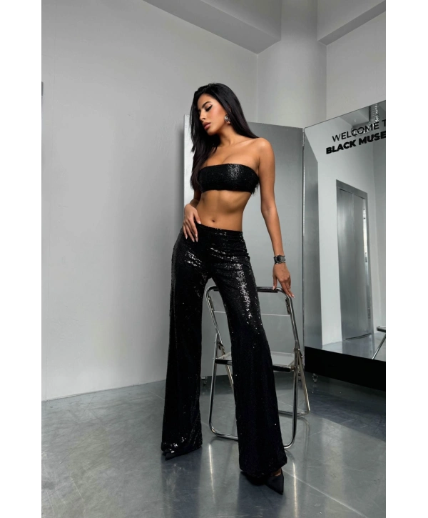 Morliva Payetli Wide Leg Pantolon