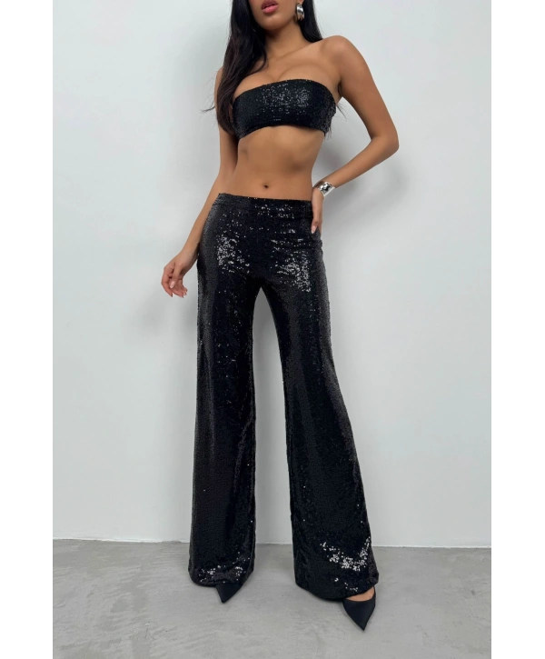 Morliva Payetli Wide Leg Pantolon