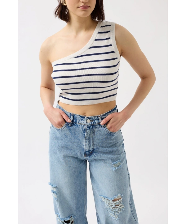 Morliva Tek Omuz Çizgili Crop
