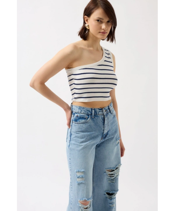 Morliva Tek Omuz Çizgili Crop