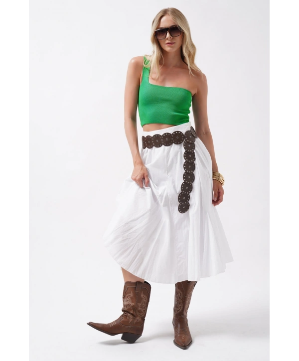Morliva Tek Omuz Crop Bluz