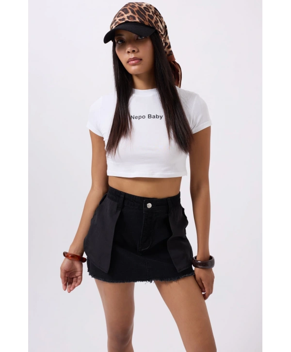 Morliva Ters Detay Denim Mini Etek