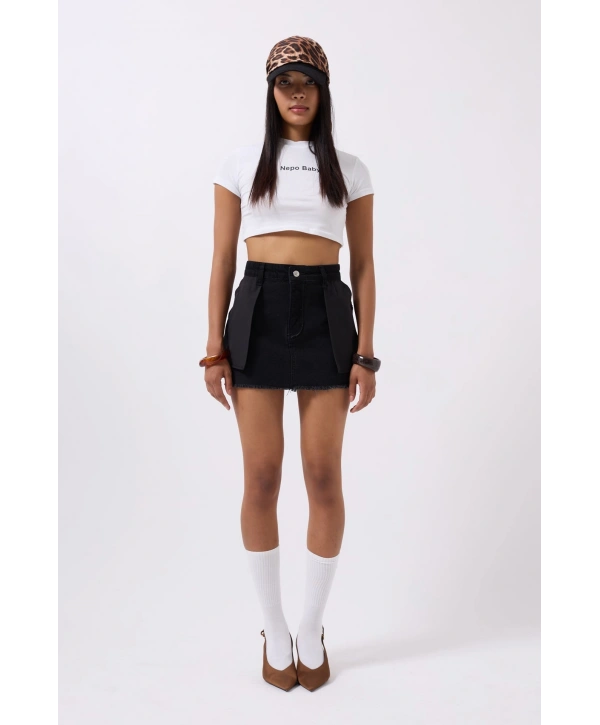 Morliva Ters Detay Denim Mini Etek