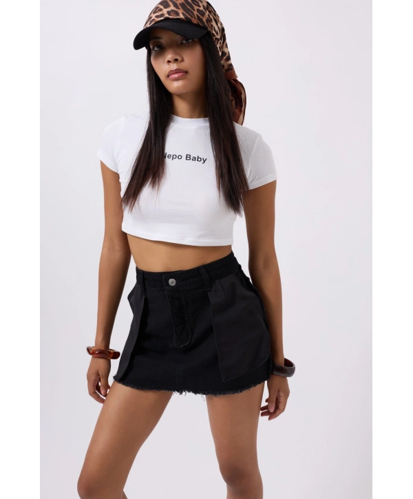 Morliva Ters Detay Denim Mini Etek