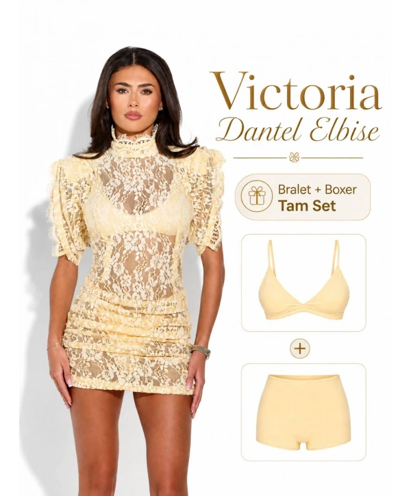 Morliva Victoria Dantel Elbise Sarı