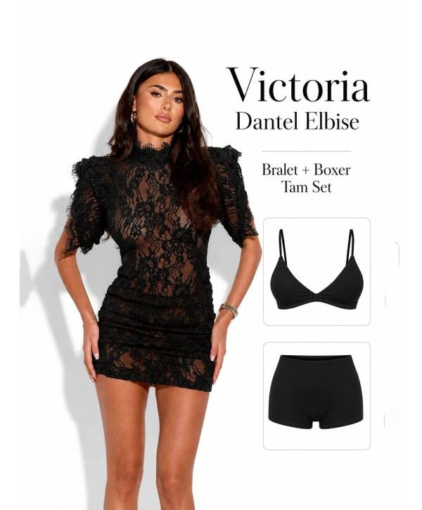 Morliva Victoria Dantel Elbise Siyah