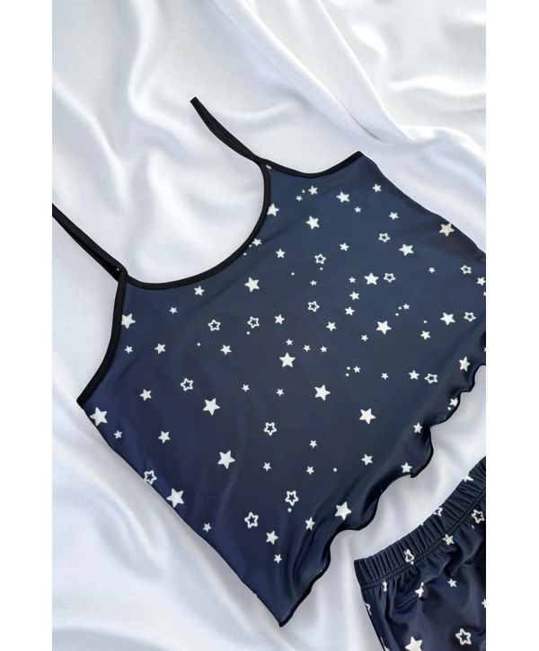 Morliva Yıldız Desenli Lacivert Şortlu Pijama Takımı