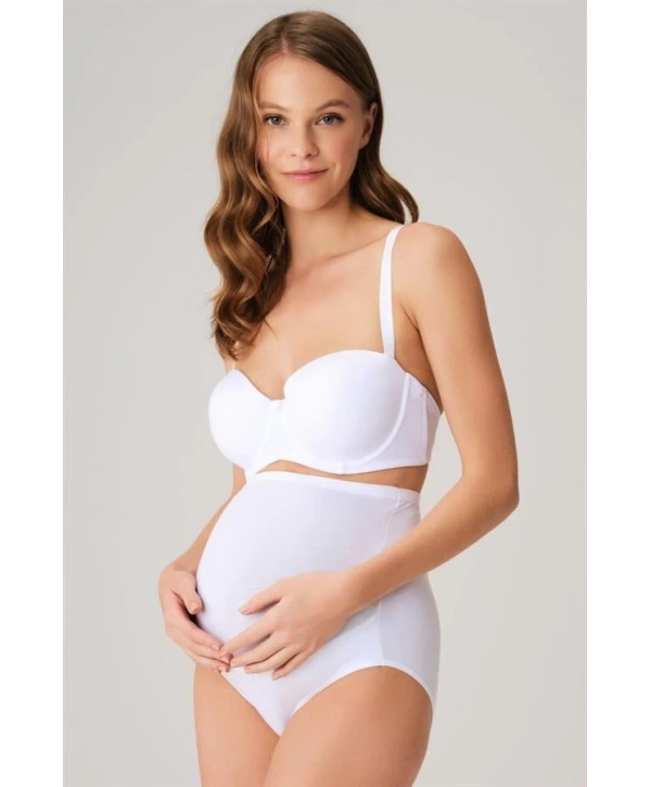 Pamuk ve Modal Kumaş Yüksek Bel Beyaz Hamile Külodu